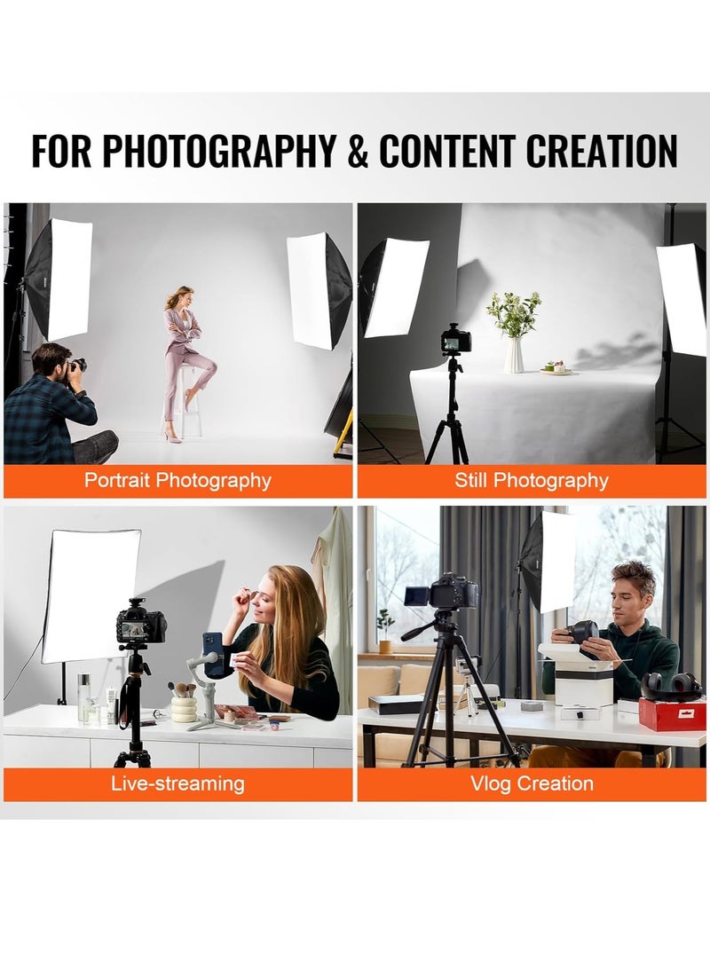 شو وو طقم إضاءة سوفت بوكس، صندوق إضاءة احترافي مزود بمصابيح LED بقوة 48 واط، 3000-6500 كلفن، 3 تأثيرات إضاءة مستمرة، حامل ثلاثي القوائم، جهاز تحكم عن بُعد، إضاءة استوديو لتصوير البورتريه، بث مباشر - Image 2