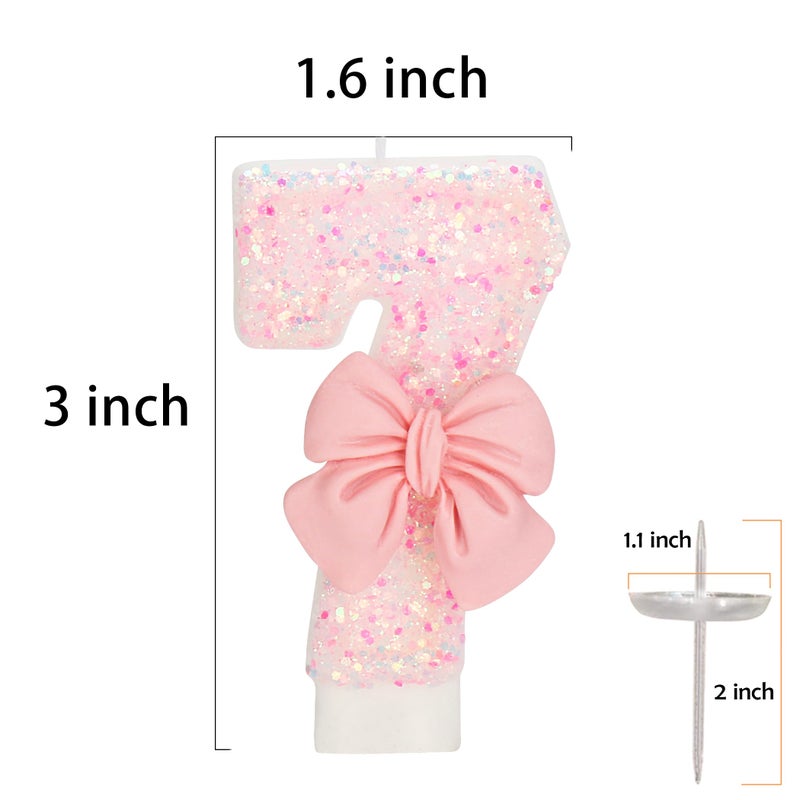 ElekFX Birthday Candle for Cake, 7 Candle - Pink Glitter with Bowknot, 2.76 inch Happy Birthday Candle, Cake Topper Decoration for 7 Years Old Birthday Party (Number 7) - Image 1