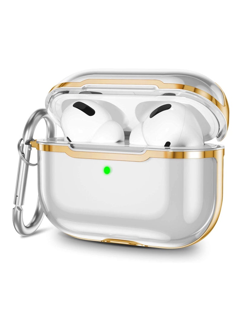 SYOSI - Earphone Protective Sleeve, SYOSI Compatible for Airpods Pro 3Rd Gen (2019) Case Clear Cover with Keychain Hybrid Translucent Soft TPU Protective Cases Translucent Gold Frame【Soft Clear Protective Cas - Image 1