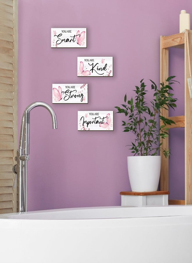 DONFENTHY 4 Pcs Butterfly Wall Decor Pink Room Decor Wooden Positive Butterfly Decor with Butterfly Inspirational Word Sign for Teen Girls Women Room Bathroom Bedroom Office Decor(Pink,10x4 Inch) - Image 5