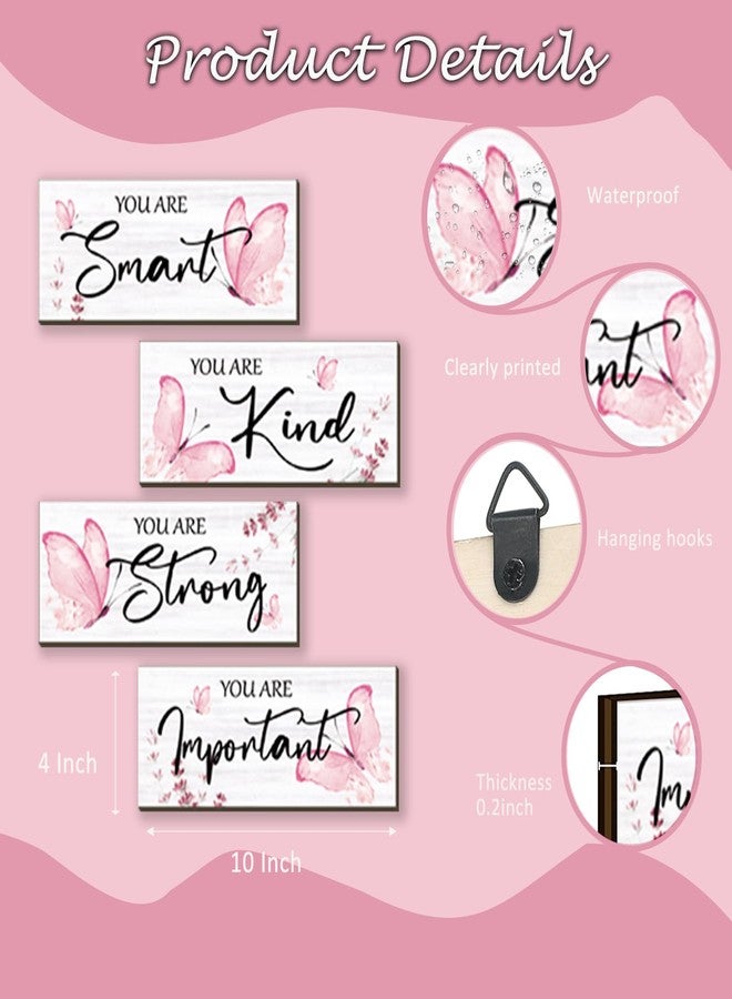 DONFENTHY 4 Pcs Butterfly Wall Decor Pink Room Decor Wooden Positive Butterfly Decor with Butterfly Inspirational Word Sign for Teen Girls Women Room Bathroom Bedroom Office Decor(Pink,10x4 Inch) - Image 4