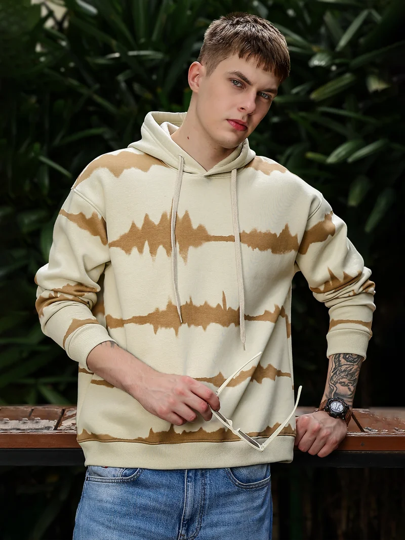 مانياك Maniac Mens Printed Full Sleeve Biscuit Fleece Hood Sweatshirt