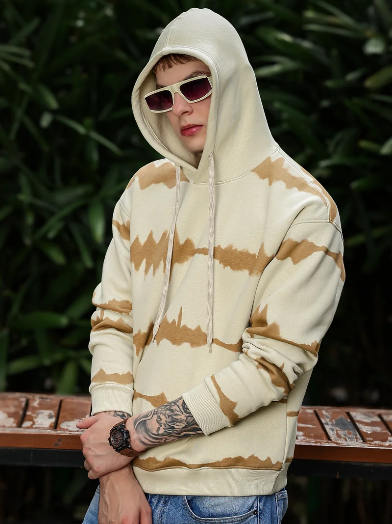 مانياك Maniac Mens Printed Full Sleeve Biscuit Fleece Hood Sweatshirt
