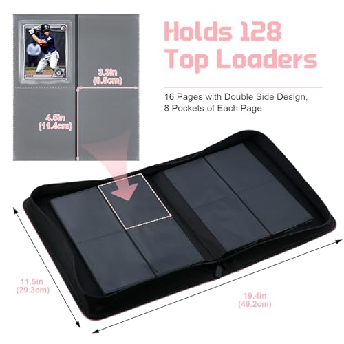 WITHYU Toploader Binder Holds 128 Top Loaders 4 Pocket Ringless Card Holder for 3 x 4 Rigid Cards Trading Card Album Small Top Loader Binder for Sports TCG MTG Pink - Image 3
