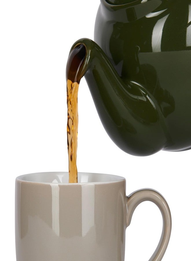 London Pottery Farmhouse 4 Cup Ceramic Teapot with Removable Infuser and Lid, Large Tea Pot with Stainless Steel Fine Mesh Strainer, 40.6 OZ / 1200ml Tea Pot for Loose Tea or Bags (Green) - Image 3