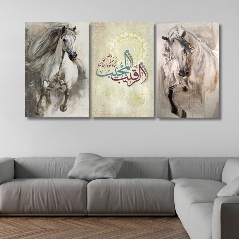 ماركتنا ثلاث لوحات قماشية فخمة بتصميم مودرن مع برواز مجوف مقاس (90×40) ثلاث قطع - Image 1