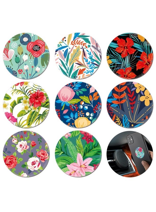 Weewooday 8 Pcs Phone Magnet Car Metal Plate Mount Metal Plate for Cell Holder Magnetic Car Mount Compatible with Magnetic Car Mounts Replacement Sticker(Summer Flower Style) - Image 1