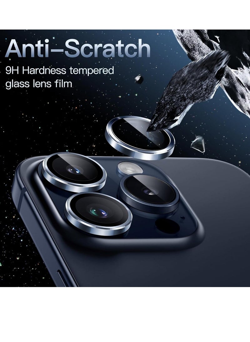 Raxoom Camera Lens Protector for iPhone 15 Pro 6.1-Inch and iPhone 15 Pro Max 6.7-Inch, 9H Tempered Glass Metal Individual Ring Cover, HD Clear, 3-Pack (Blue) - Image 3