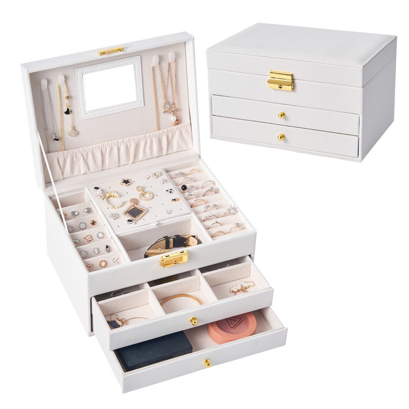 Three-layer Jewelry Storage Box Drawer Type Children's Jewelry Box Multi-function Earrings Earrings Storage Jewelry Box(White, 23*17*13.5cm) - Image 1