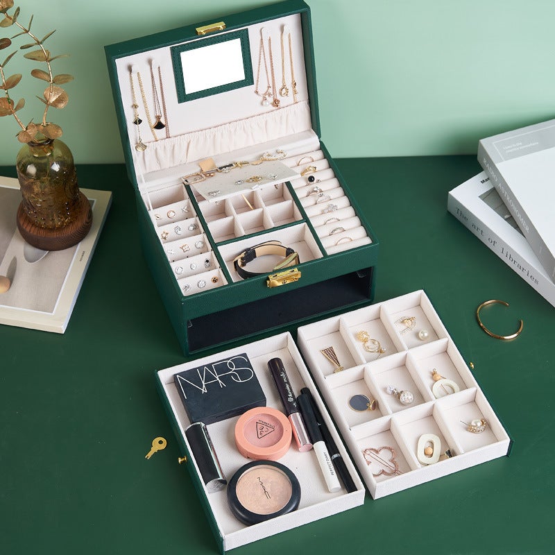 Three-layer Jewelry Storage Box Drawer Type Children's Jewelry Box Multi-function Earrings Earrings Storage Jewelry Box(White, 23*17*13.5cm) - Image 4