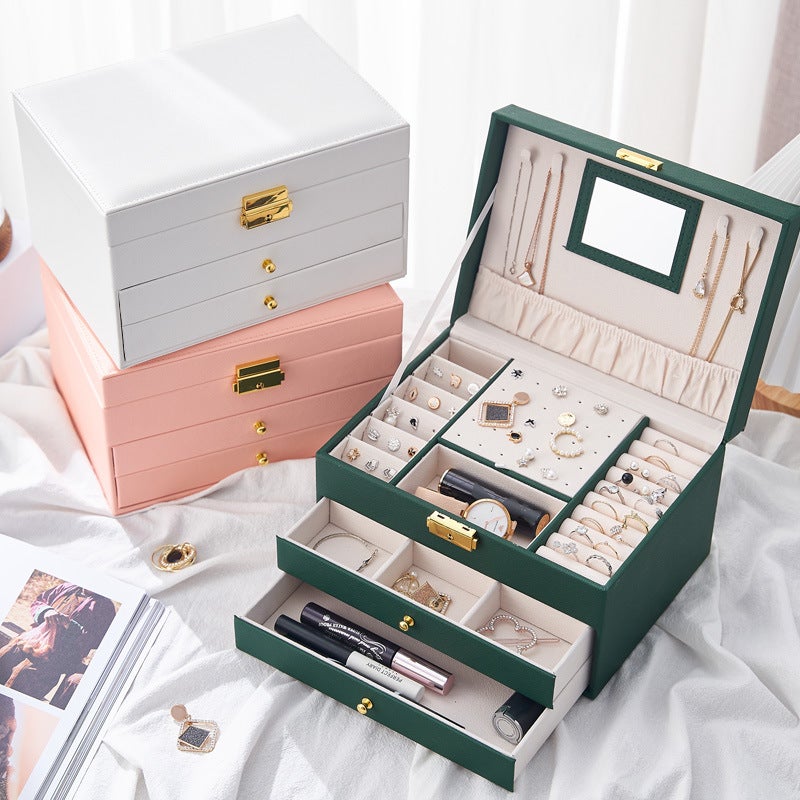 Three-layer Jewelry Storage Box Drawer Type Children's Jewelry Box Multi-function Earrings Earrings Storage Jewelry Box(White, 23*17*13.5cm) - Image 2