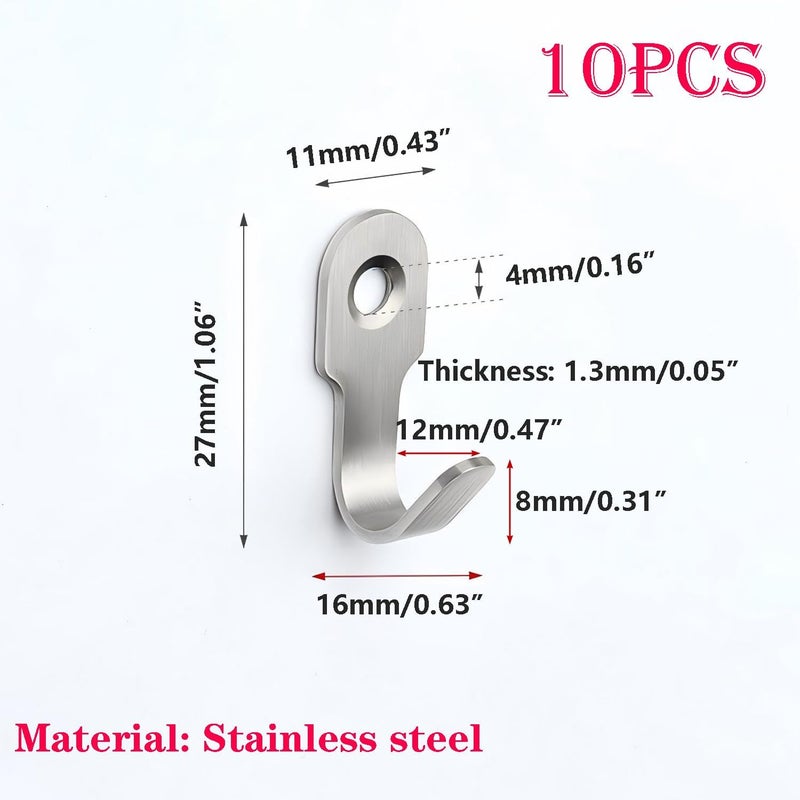 10 Pack Stainless Steel Wall Mounted Hooks with Screws Small Single Coat Hooks - Image 2