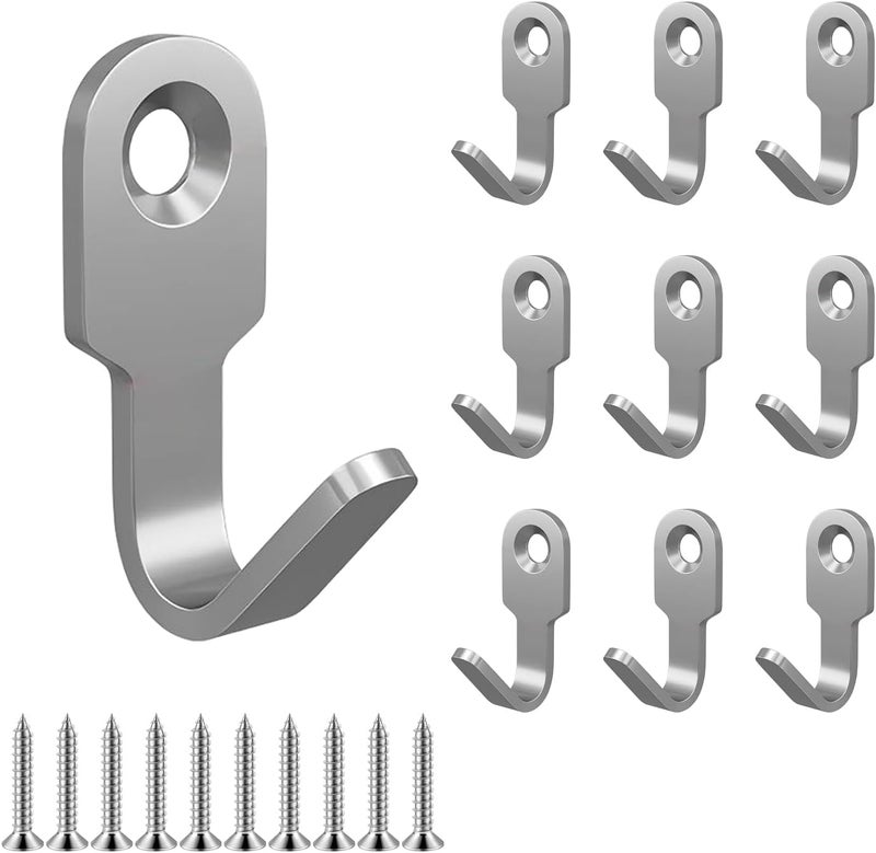 10 Pack Stainless Steel Wall Mounted Hooks with Screws Small Single Coat Hooks - Image 1