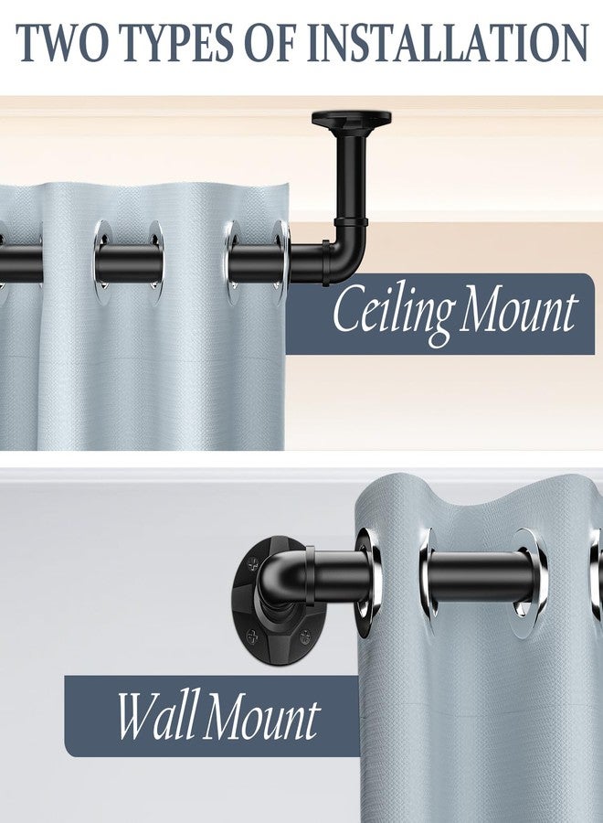 MERJULAN Black 1-inch diameter curtain rod: suitable for windows 66-120 "wide, adjustable curtain rod, modern minimalist design, indoor/outdoor use, 32-120" long - Image 2