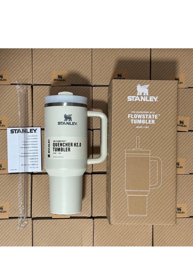 Stanley - Quencher Stainless Steel Vacuum Insulated Tumbler with Lid and Straw for Water, Iced Tea or Coffee, Smoothie and More, 40 oz,Sand Dune - Image 1