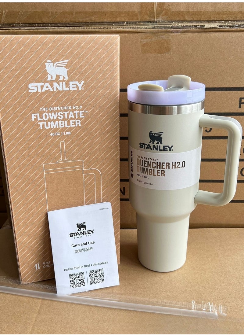 Stanley - Quencher Stainless Steel Vacuum Insulated Tumbler with Lid and Straw for Water, Iced Tea or Coffee, Smoothie and More, 40 oz,Sand Dune - Image 1