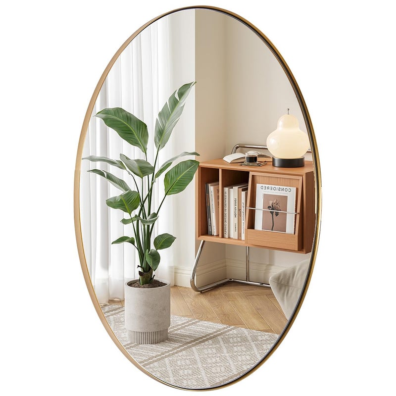 ANDY STAR Oval Gold Mirror 22x30 Brushed Gold Oval Mirror for Bathroom Oval Wall Mirror for Btahroom Gold Vanity Mirror in Stainless Steel Frame Wall Mount Horizontal or Vertical
