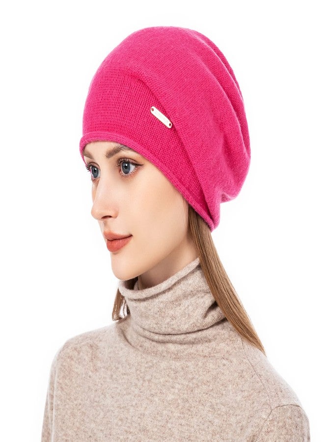 QUEENFUR Knit Slouchy Beanie Hats for Women Cashmere Ski Cap Knitted Wool Soft Warm Winter Hat, A15-rose Red, One size - Image 2