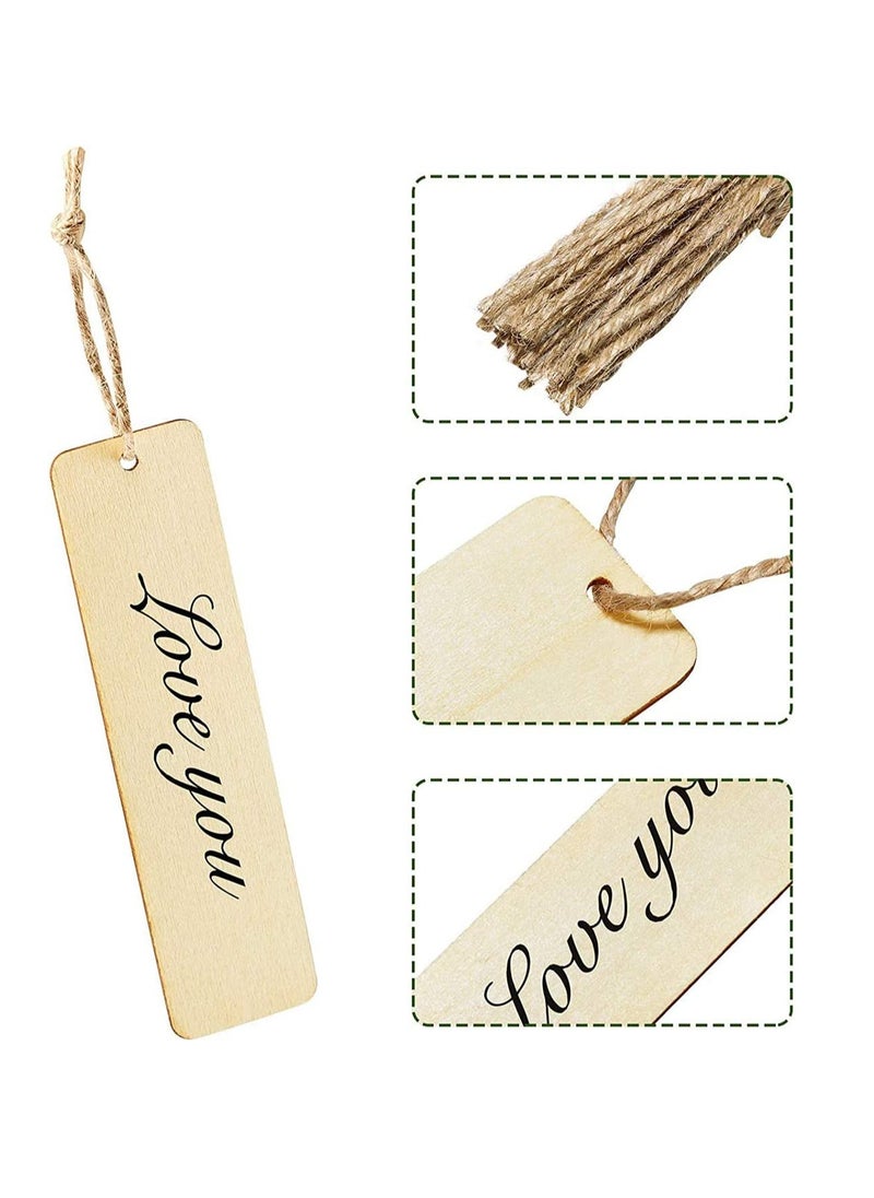 Generic - DIY Wooden Blank Bookmarks for Crafting - Unfinished Rectangle Tags with Holes and Ropes for Wedding and Birthday Party Decorations - Set of 24 - Image 1