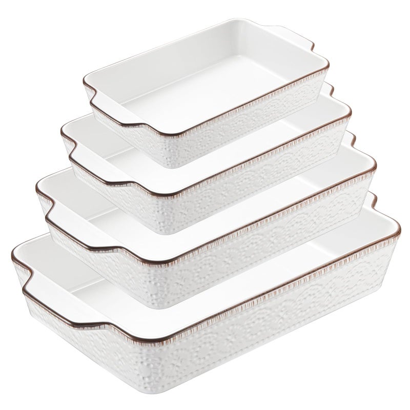 ONEMORE Casserole Dishes for Oven Ceramic Baking Dish Set of 4 NonStick Lasagna Pans with Handles Rectangular Bakeware Set for Cake Roasting Broiling Gratin Banquet Microwave Dishwasher Safe38261711 Qt White 01 - Image 2
