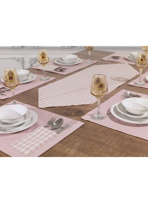 6-Piece Powder Service Plate Set American Service Plate and Runner Set 6-Person Plaid Pattern and Table Presentation Set