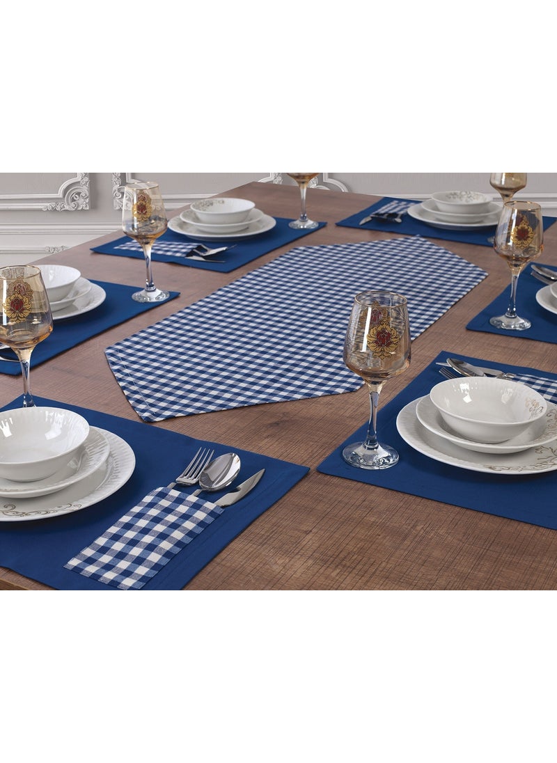 6-Piece Powder Service Plate Set American Service Plate and Runner Set 6-Person Plaid Pattern and Table Presentation Set