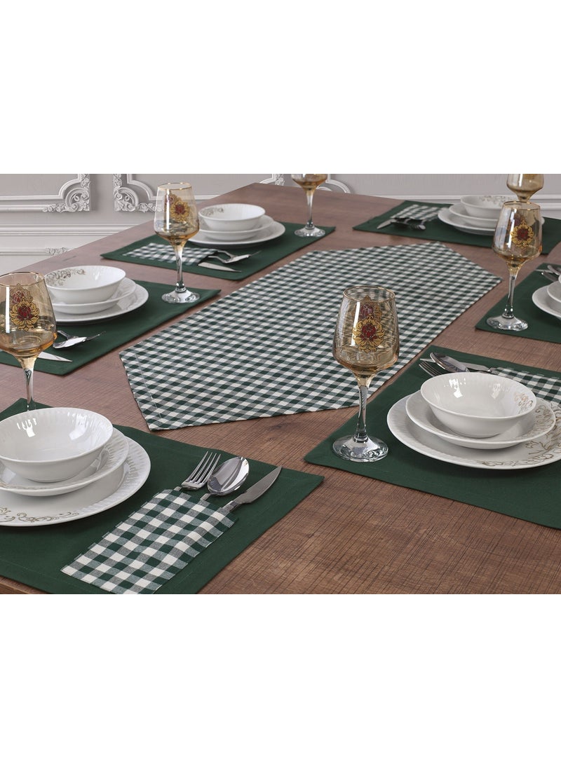 6-Piece Powder Service Plate Set American Service Plate and Runner Set 6-Person Plaid Pattern and Table Presentation Set