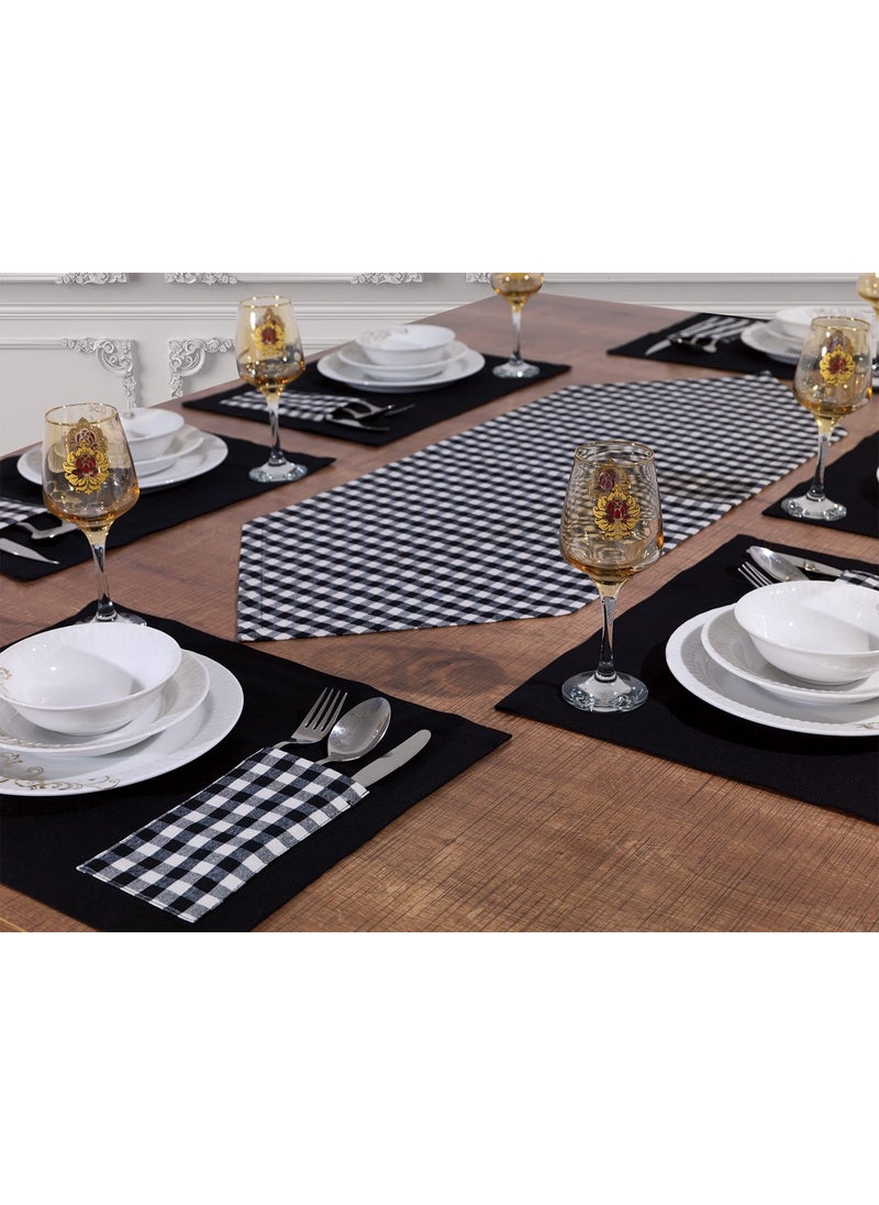 6-Piece Powder Service Plate Set American Service Plate and Runner Set 6-Person Plaid Pattern and Table Presentation Set