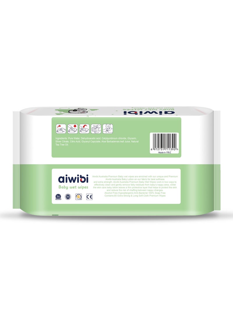 aiwibi Baby  Wet Wipes- Bamboo-Natural Tea Tree 80 Pcs*3 bags  - Image 2