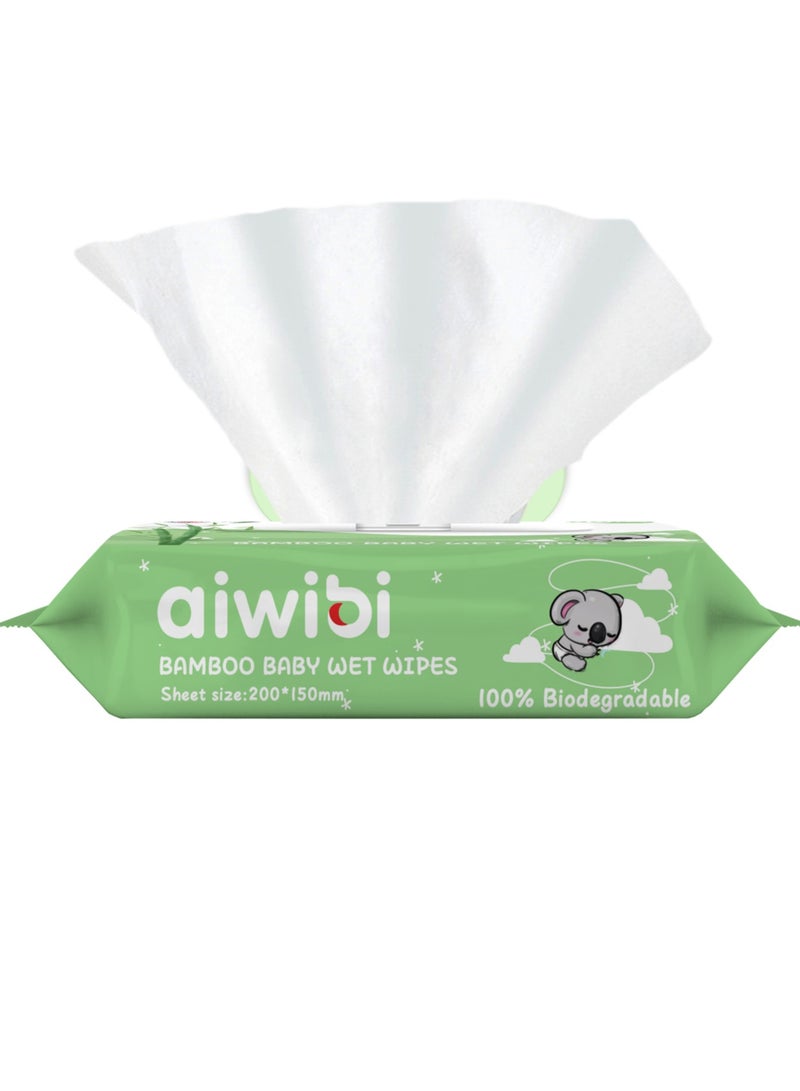 aiwibi Baby  Wet Wipes- Bamboo-Natural Tea Tree 80 Pcs*3 bags  - Image 3