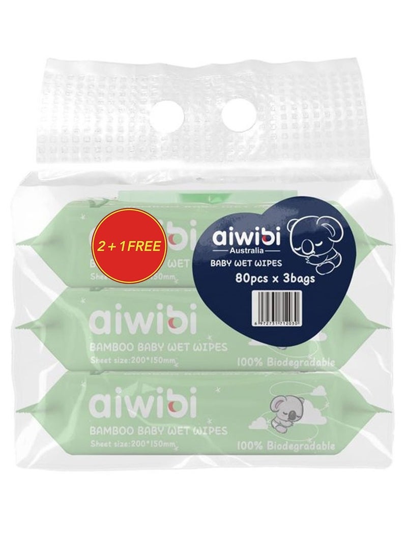 أيويبي مناديل مبللة للأطفال - الخيزران وشجرة الشاي الطبيعية 240 قطعة 2 + 1 مجانًا. - Image 1