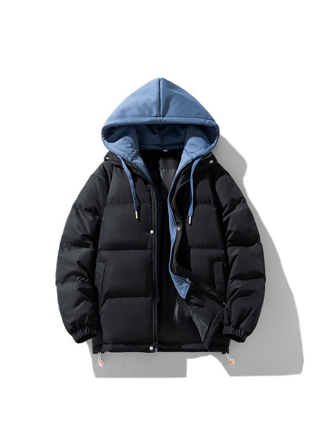 Winter Couple's Men's Cotton-padded Clothes Fake Two-piece Casual Jacket Loose Detachable Hooded Plus Size Women's Bread Suit