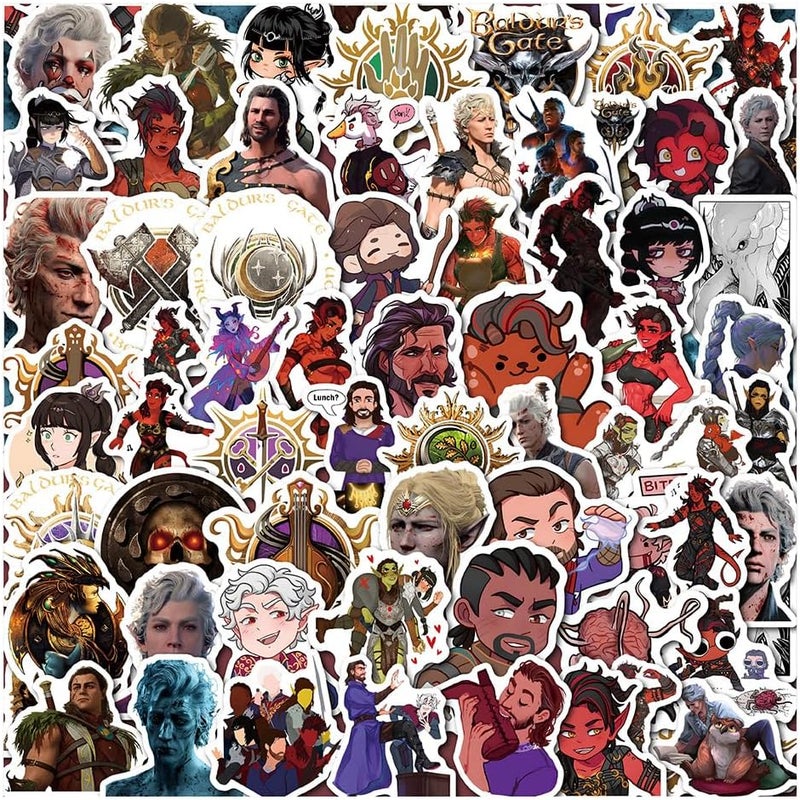 AUCEKO 60PCS Stickers for Baldur's Gate,Game Stickers,Teens Boys and Girls Sticker Pack Vinyl Skateboard Guitar Door Laptop Luggage Car Bike Water Bottle Birthday Party Supplies - Image 1