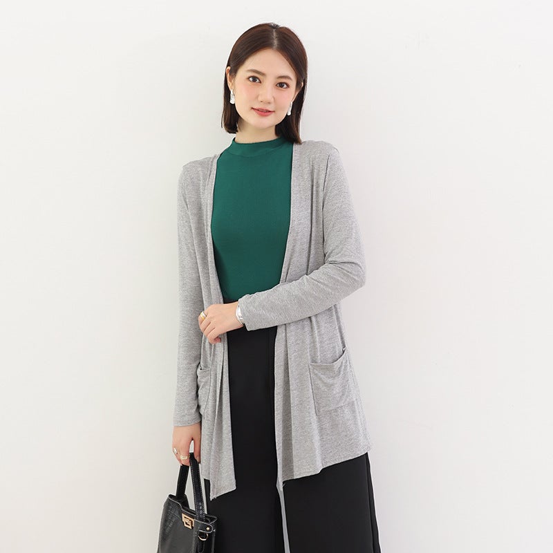 Generic Summer modal sunscreen cardigan womens thin knitted pocket sling outdoor air conditioning shirt summer shawl coat women Light gray 