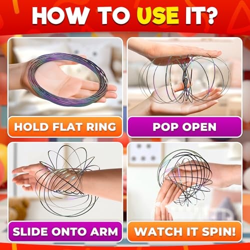 DIMROM Flow Ring Spinner Ring Arm Toy 5.1" - Rugged, Corrosion Resistant Stainless Steel Geometric Sensory Spring Toy, Changing Colors, Compact Size - Comfortable Fit Magic Flow Bracelet with Calming Effect - Image 3