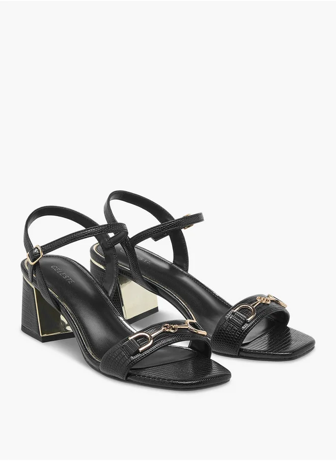 سيليست Women's Metal Accent Sandals with Buckle Closure and Block Heels