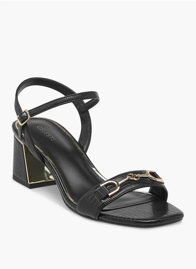 سيليست Women's Metal Accent Sandals with Buckle Closure and Block Heels