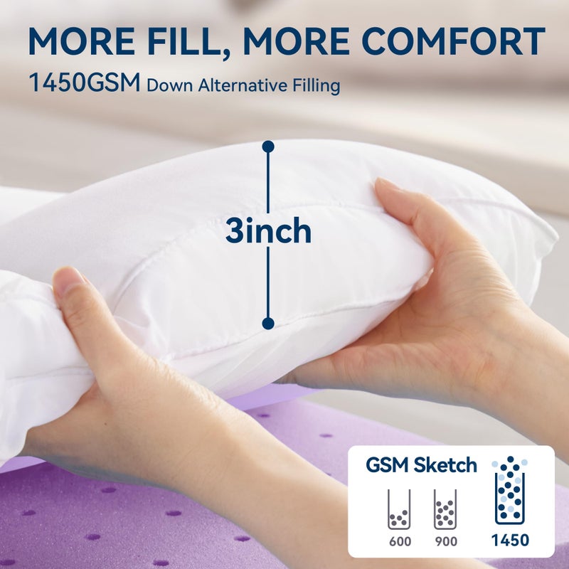BDEUS Dual Layer 5 Inch Memory Foam Mattress Topper Full Size, 2 Inch Gel Memory Foam Plus 3 Inch 1450 GSM Down Alternative Quilted Pillow Top Mattress Pad Cover,White - Image 4