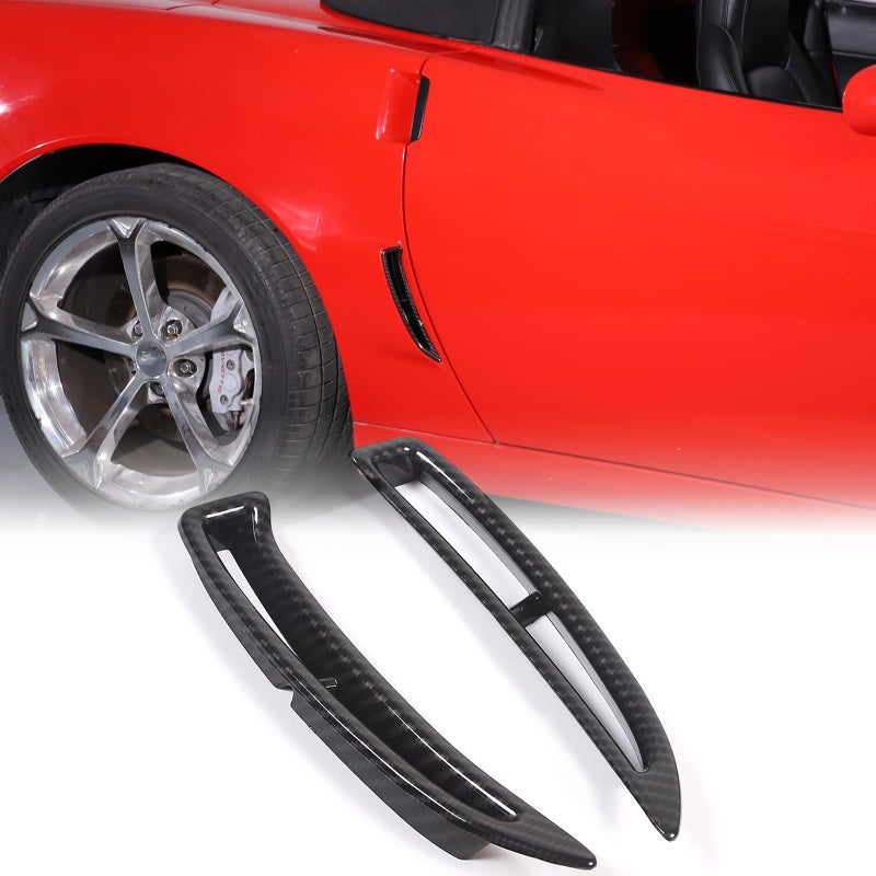 غطاء فتحات جانبية للفيندر للسيارة متوافق مع شيفروليه كورفيت C6 2005-2013 فتحة تدفق الهواء شبكة سبويلر ملحقات خارجية للسيارة ملحقات C6 بنمط ألياف الكربون