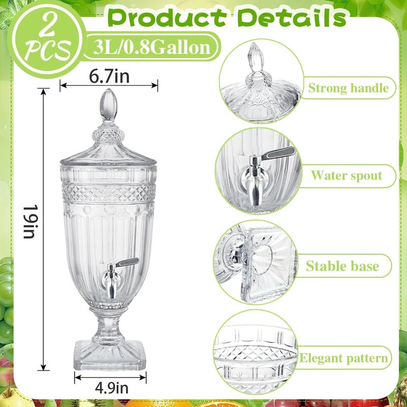 Sivlnian 2Pcs Drink Dispensers for Parties, 0.8 Gallon Glass Beverage Dispenser with Glass Lid and Stainless Steel Spigot, Clear Crystal Beverage Dispenser for Parties, Weddings and Bar Decoration (2 PCS) - Image 5