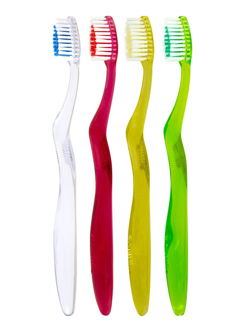 Shield Care فرشاة أسنان شيلد كير كلاريتي إكسبيرت اليدوية للثة الحساسة والأسنان القوية، مصنوعة من مواد غذائية، شعيرات ناعمة (أحمر، أخضر، أصفر، أبيض) 4 قطع (عبوة من 1) - Image 1