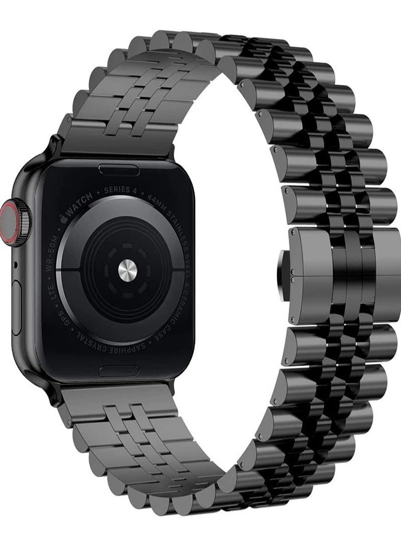 ELTRAZONE Compatible with Apple Watch Band 44mm 42mm 40mm 38mm Stainless Steel Heavy Band with Butterfly Folding Clasp Link Bracelet for iWatch Series 6/SE Series 5/4/3/2/1 Men Black 40mm/38mm - Image 1