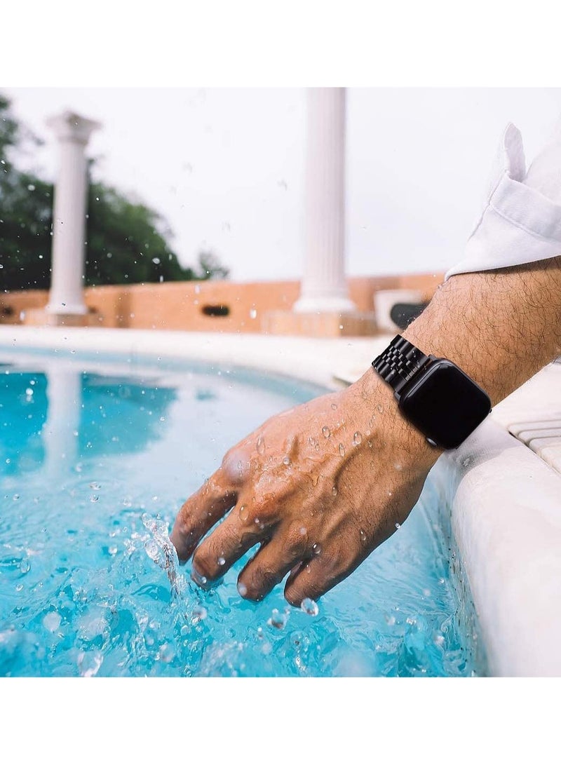 ELTRAZONE Compatible with Apple Watch Band 44mm 42mm 40mm 38mm Stainless Steel Heavy Band with Butterfly Folding Clasp Link Bracelet for iWatch Series 6/SE Series 5/4/3/2/1 Men Black 40mm/38mm - Image 5