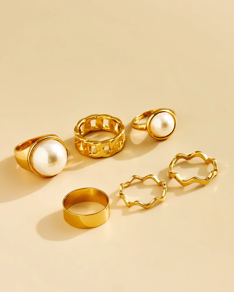 REDTAG Women Gold 6 Piece Ring Set
