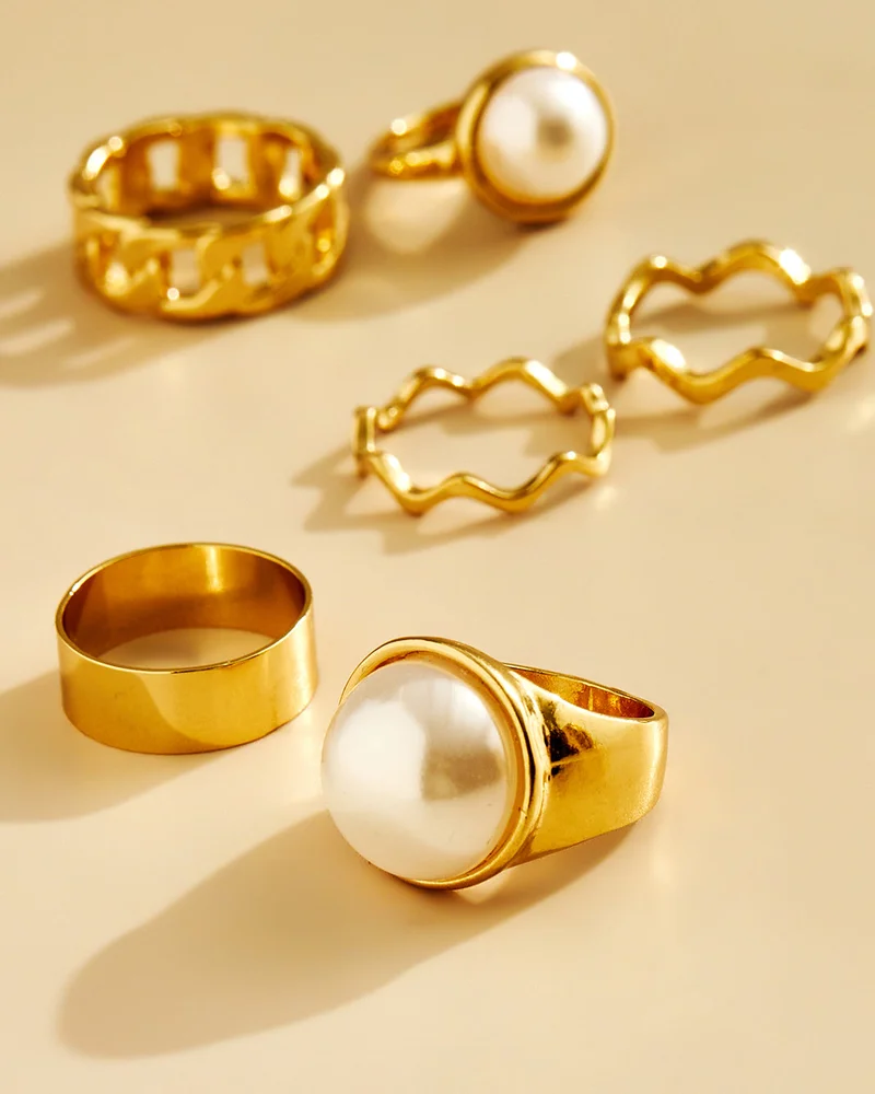 REDTAG Women Gold 6 Piece Ring Set