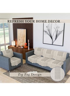 Kuber Industries Kuber Industries Sofa Cover | Net Sofa Slipcover Set | 5 Seater Sofa Cover for Hall | Couch Sofa Cover Set | Sofa Cover for Home | Sofa Cover for Living Room | Zig Zag Printed | Cream  - Image 3