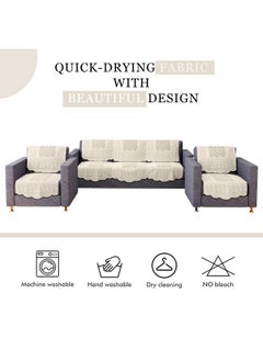 Kuber Industries Kuber Industries Sofa Cover | Net Sofa Slipcover Set | 5 Seater Sofa Cover for Hall | Couch Sofa Cover Set | Sofa Cover for Home | Sofa Cover for Living Room | Zig Zag Printed | Cream  - Image 4