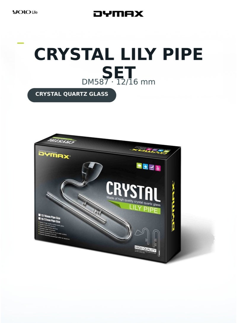 Dymax Crystal Lily Pipe Set (12/16 mm), Quartz Glass Inflow and Outflow Pipe, Aquarium Filtration System, for Tank Circulation, Aquascaping, Plants - Image 1
