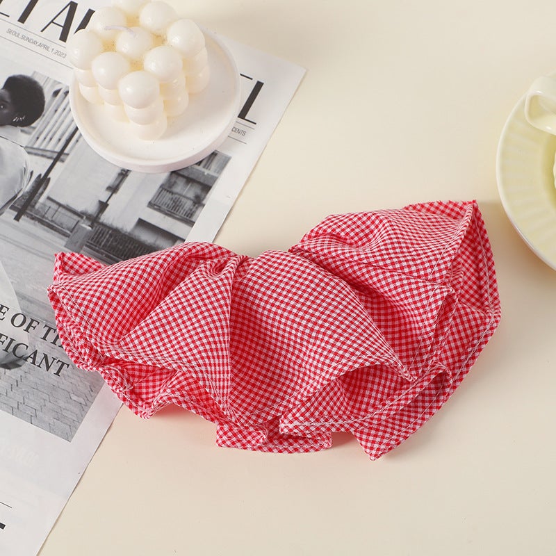 Generic Korean style double-layer skirt plaid hairpin hair ring heavy-duty hand-made design oversized headwear tied ponytail large intestine ring rubber band Red plaid hairpin