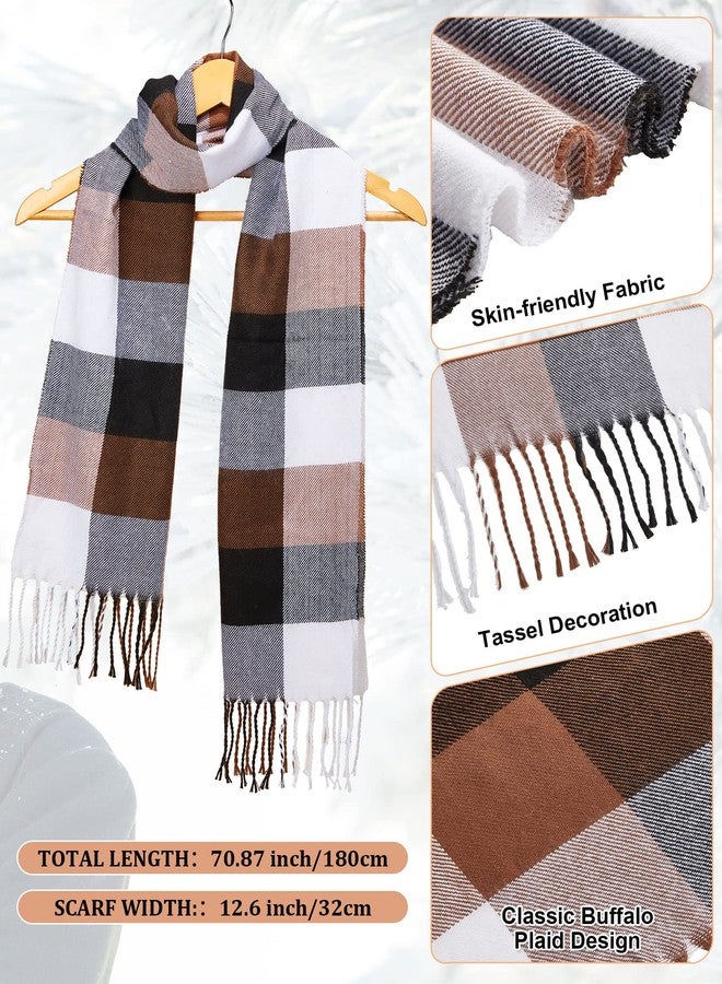 JaGely 9 Pcs Winter Warm Beanie Hat Plaid Scarf Gloves Set Winter Buffalo Plaid Scarf Knitted Beanie Hat Touch Screen Gloves for Men and Women Outdoor Running Ski - Image 3